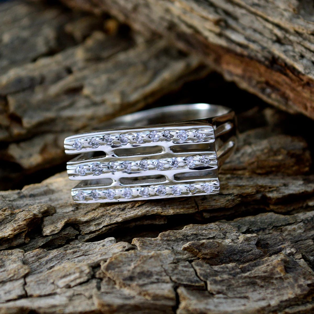 Cubic zirconia CZ Halo German 92.5 Silver White Gems Featherlight Abstract Ring Jewelry - Image 3