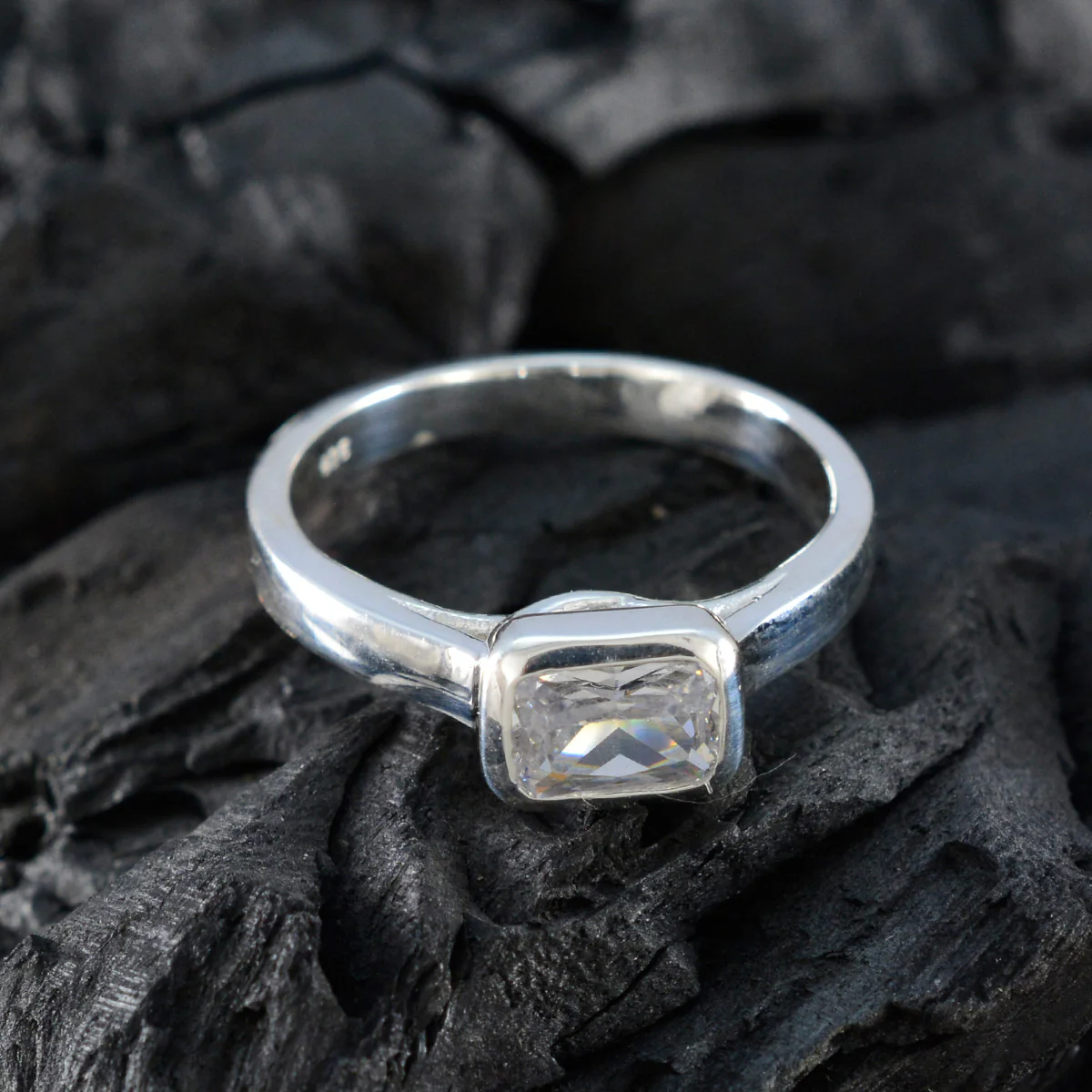 Cubic zirconia CZ Solitaire German 925 Silver White Gemstone Featherlight Abstract Ring Jewelry - Image 4