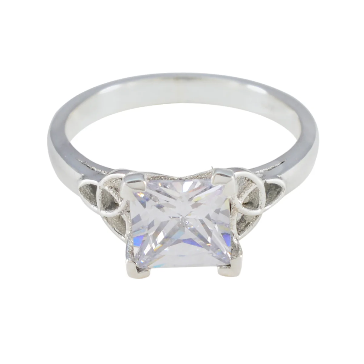 Cubic zirconia CZ Solitaire German Sterling Silver White Gemstones Featherlight Trendy Ring Jewelry