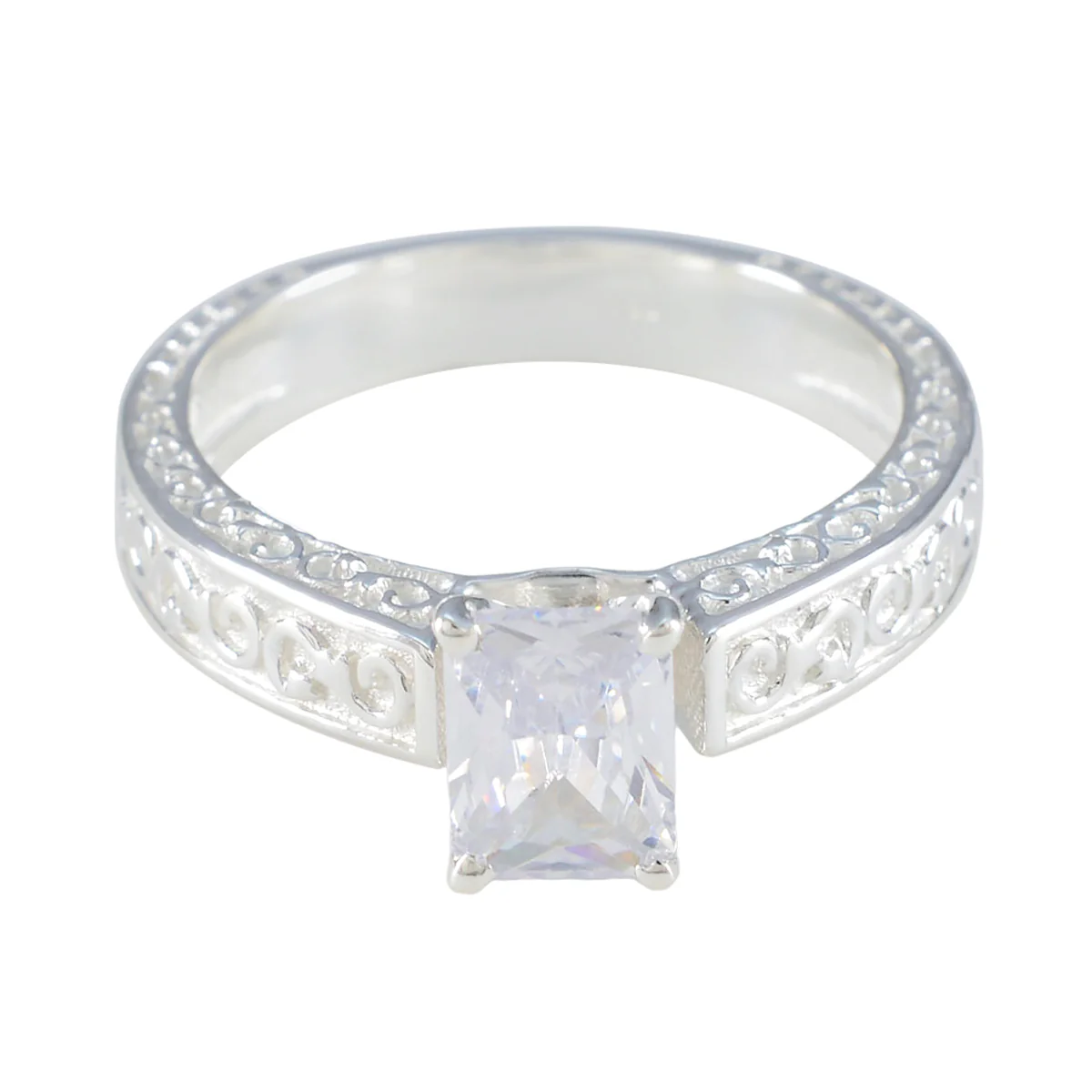Cubic zirconia CZ Solitaire Moroccan 925 Sterling Silver White Gemstone Eye-catching Modern Ring Jewellery