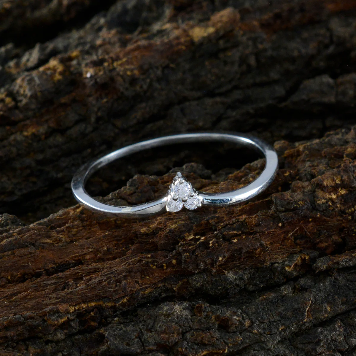 Cubic zirconia CZ Trilogy American 92.5 Silver White Gems Minimalist Sophisticated Ring Jewelry - Image 3