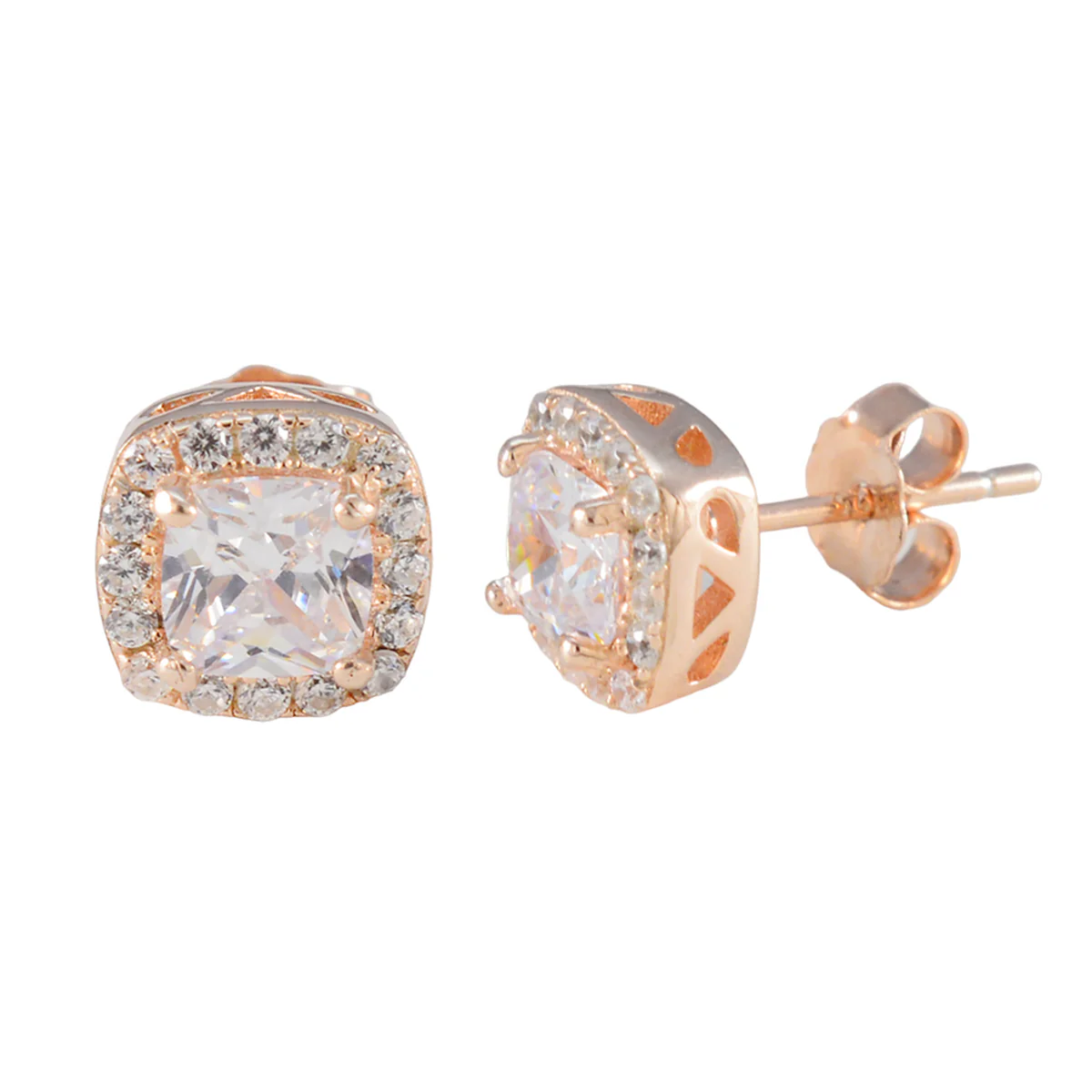 Cubic Zirconia French Rosa multiple Stud White 925 Sterling Silver Earring - Image 2