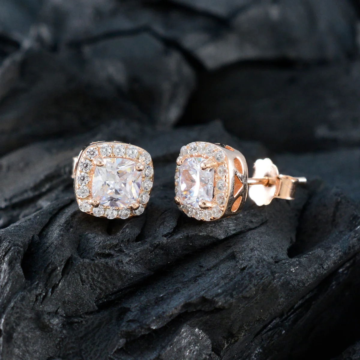 Cubic Zirconia French Rosa multiple Stud White 925 Sterling Silver Earring - Image 5