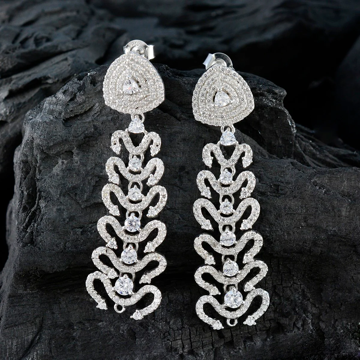 Cubic Zirconia Indian Araya multiple Stud White Sterling Silver Earring - Image 6