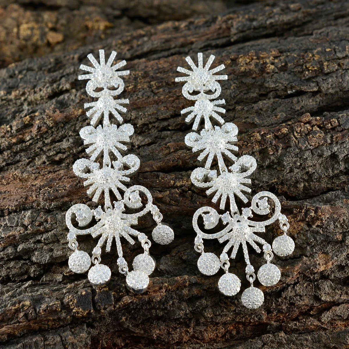 Cubic Zirconia Indian Deewi multiple Stud White Silver Earring - Image 4