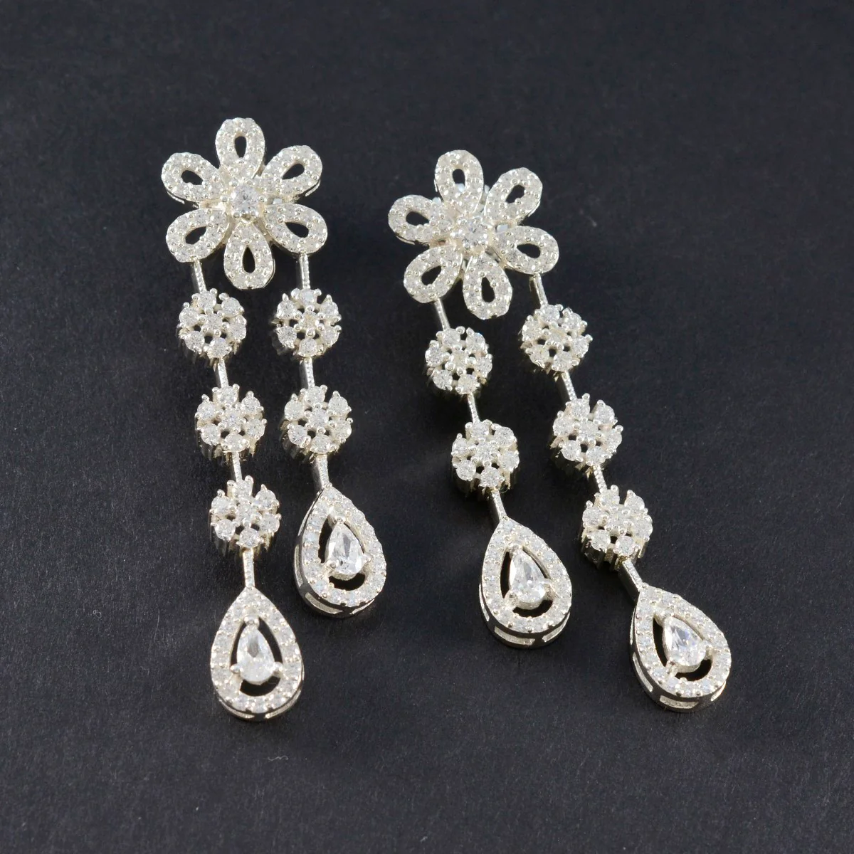 Cubic Zirconia Indian Dewii multiple Stud White Silver Earring - Image 2