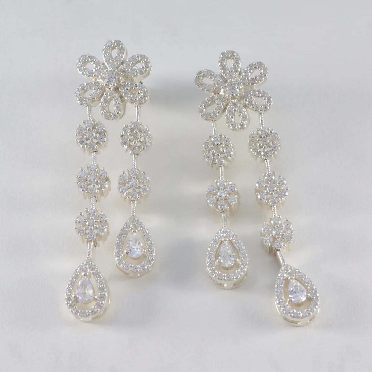 Cubic Zirconia Indian Dewii multiple Stud White Silver Earring - Image 3