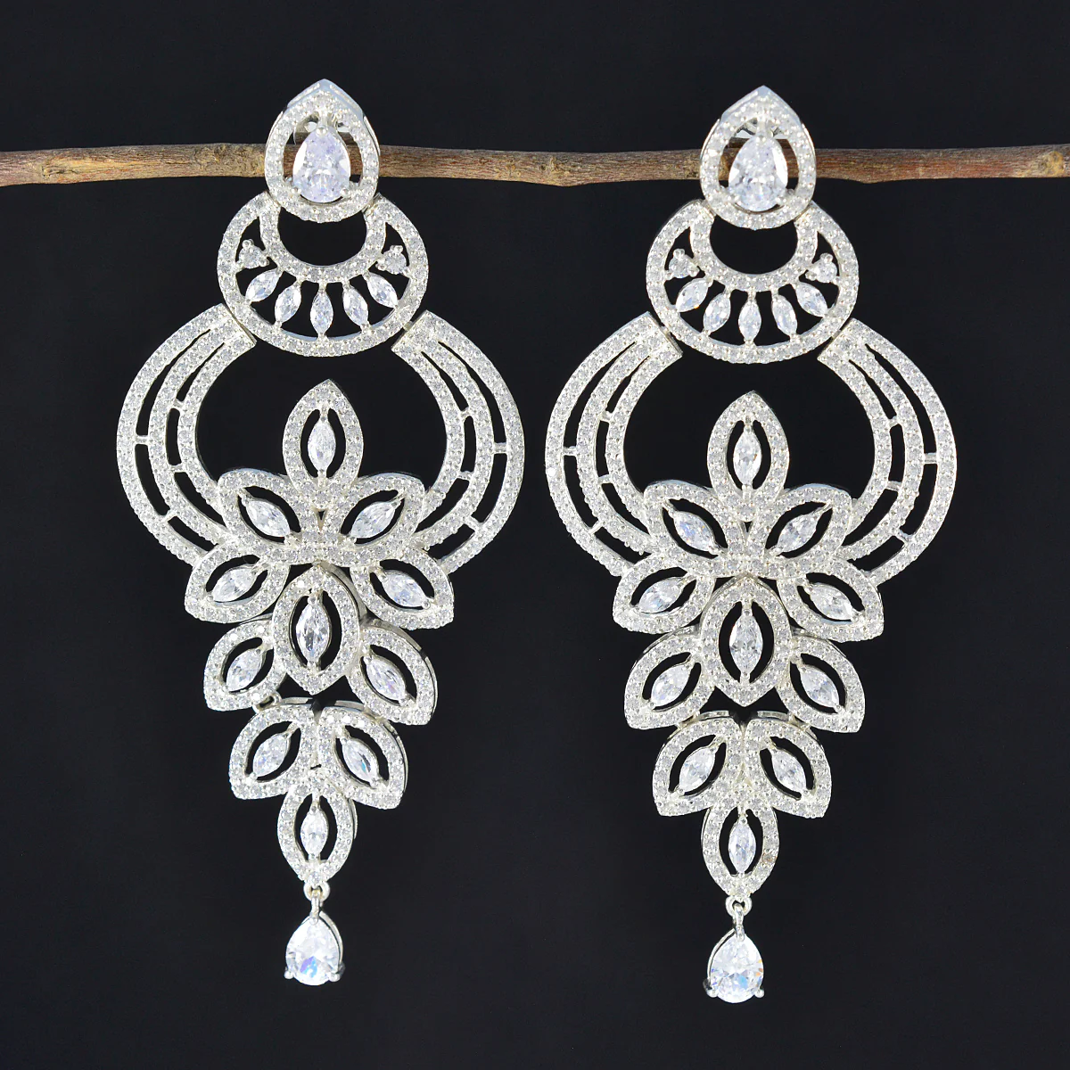Cubic Zirconia Indian Kristine multiple Stud White 92.5 Silver Earring - Image 3
