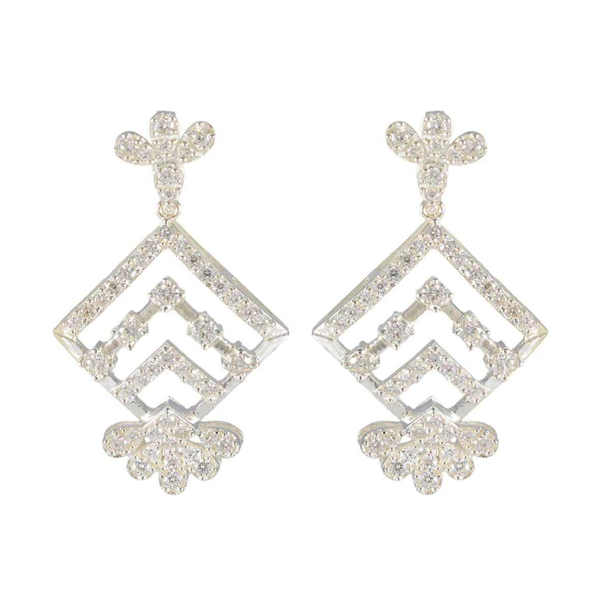 Cubic Zirconia Indian Lakshmi multiple Stud White Sterling Silver Earring
