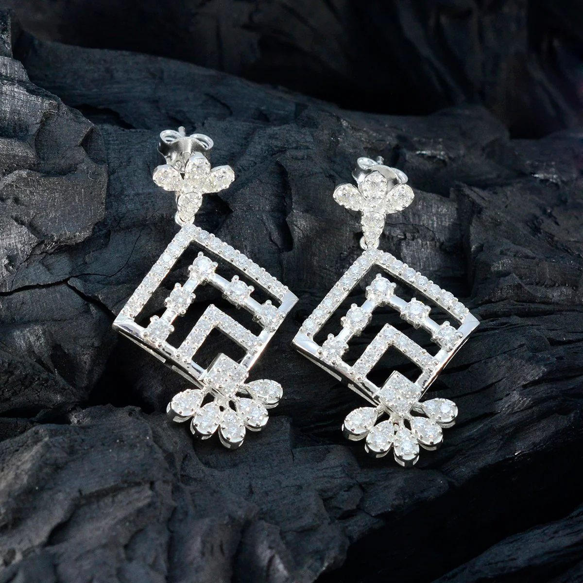 Cubic Zirconia Indian Lakshmi multiple Stud White Sterling Silver Earring - Image 2