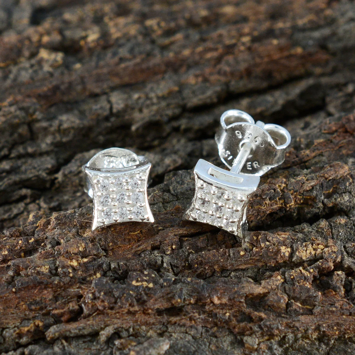 Cubic Zirconia Korean Lucia multiple Stud White Sterling Silver Earring - Image 3