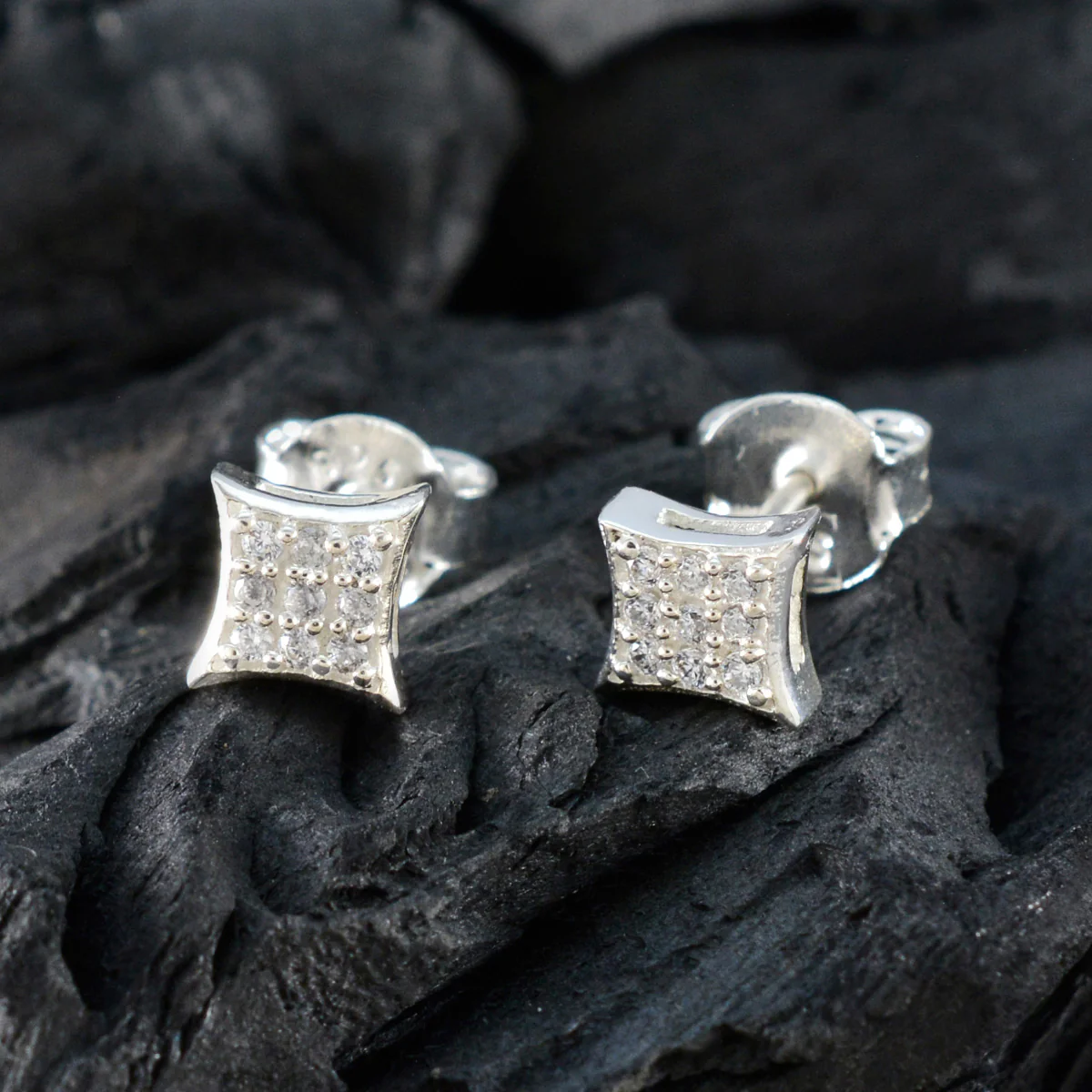 Cubic Zirconia Korean Lucia multiple Stud White Sterling Silver Earring - Image 4