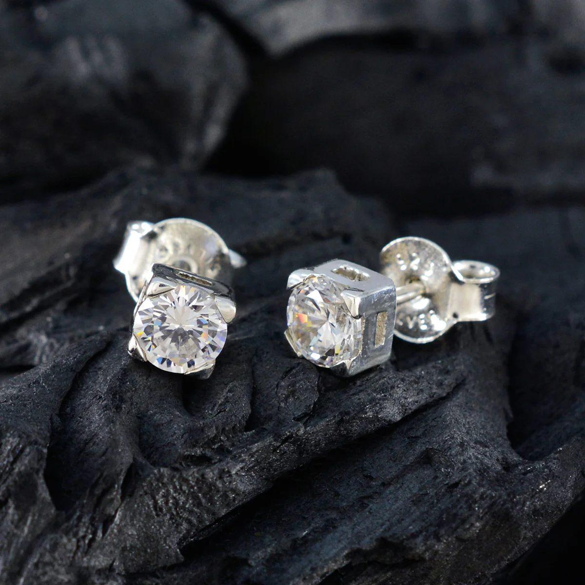 Cubic Zirconia Russian Carla Solitaire Stud White 925 Sterling Silver Earring - Image 4