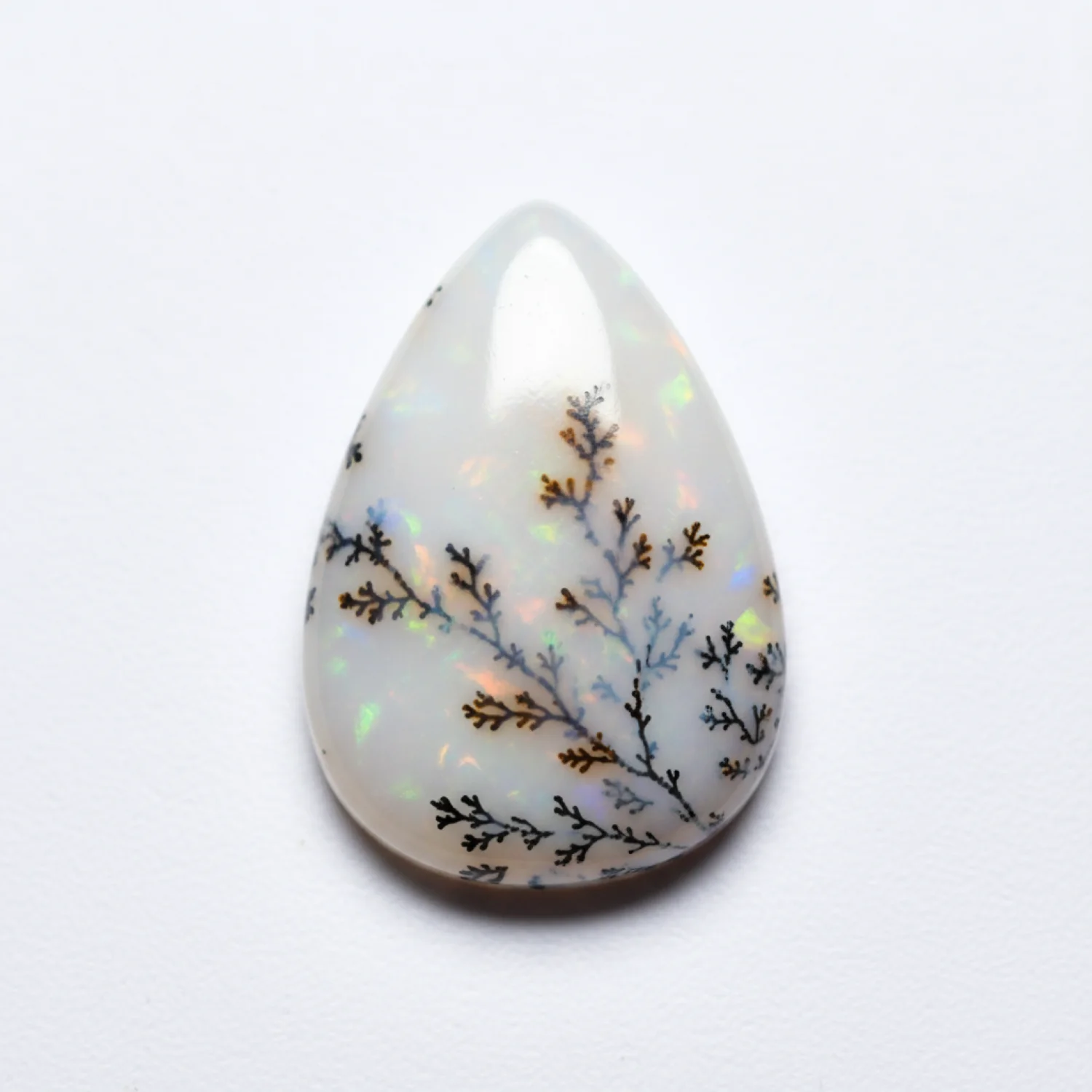 Dendrite Opal 1PC Large 10x12 MM Pear Cabochon White Pure semi Precious Precious Gemstone - Image 2