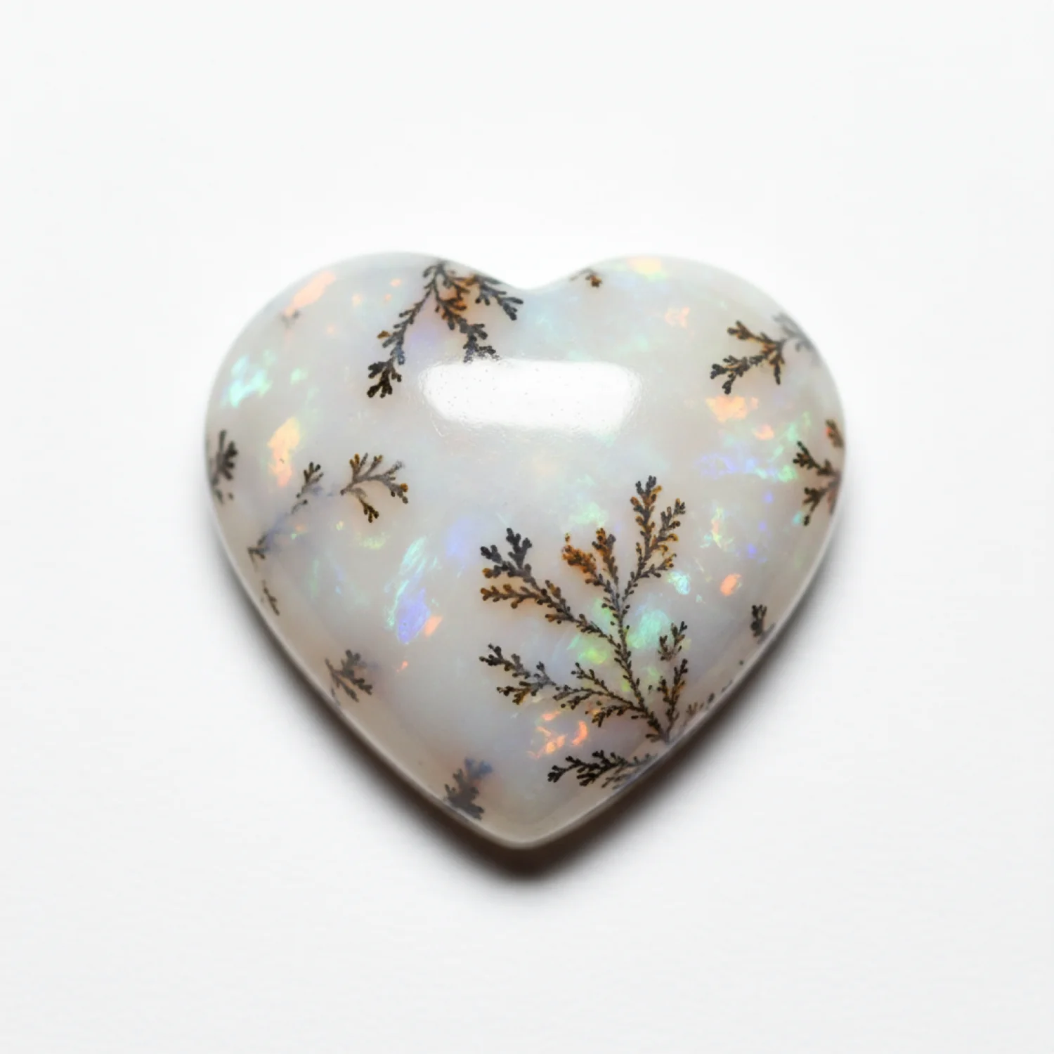 Dendrite Opal 1PC Large 11x11 MM Heart Cabochon White Fiery semi Precious Loose Gemstone - Image 2