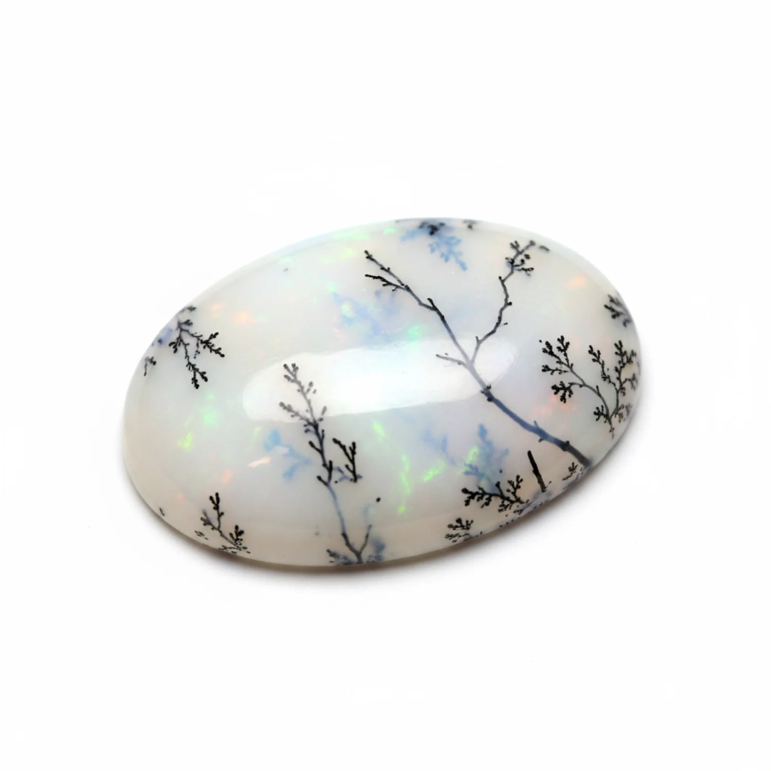Dendrite Opal 1PC Large 8x12 MM Oval Cabochon White Fiery semi Precious Semi Precious Gemstone - Image 2