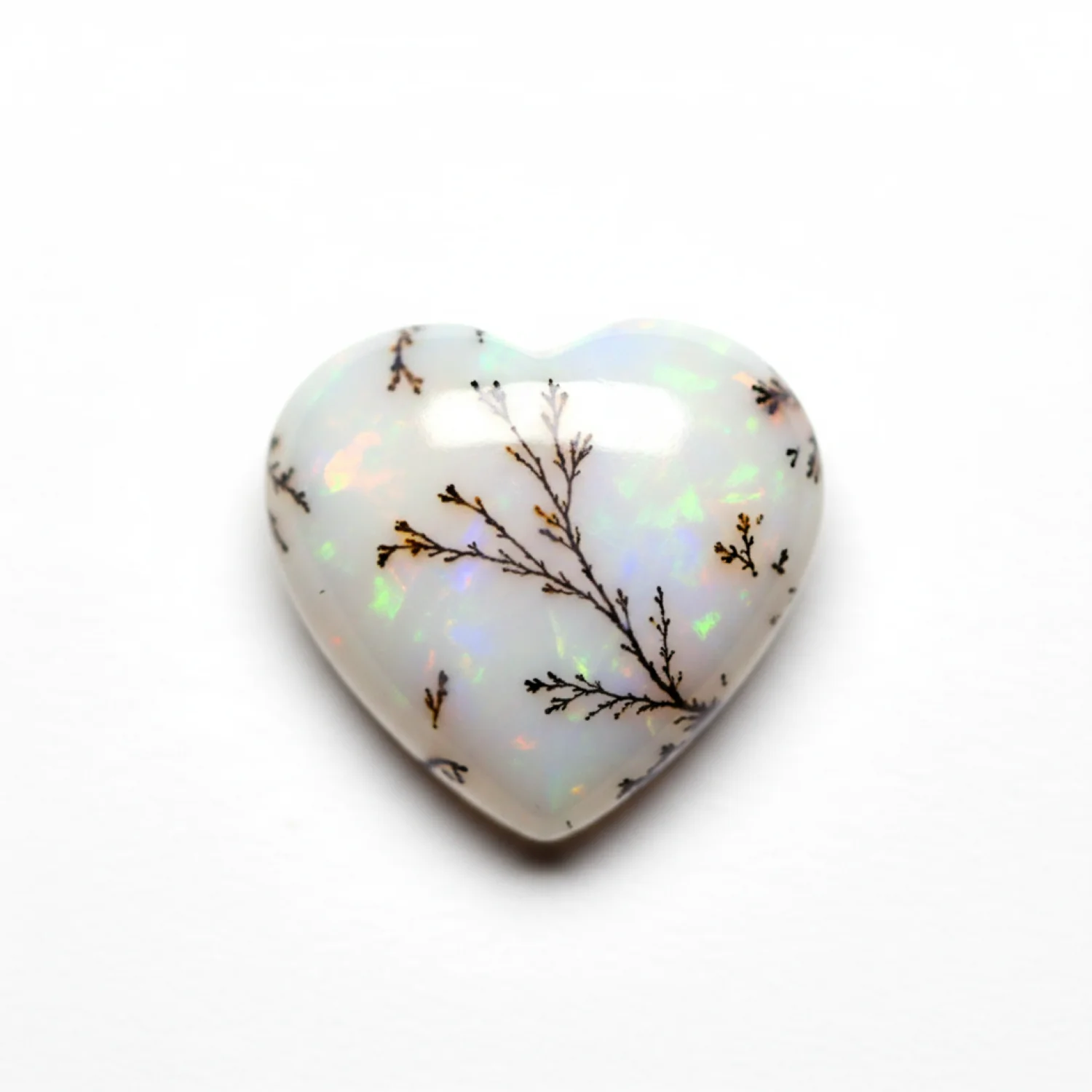 Dendrite Opal 1PC Medium 9x9 MM Heart Cabochon White Superior semi Precious Gems - Image 2