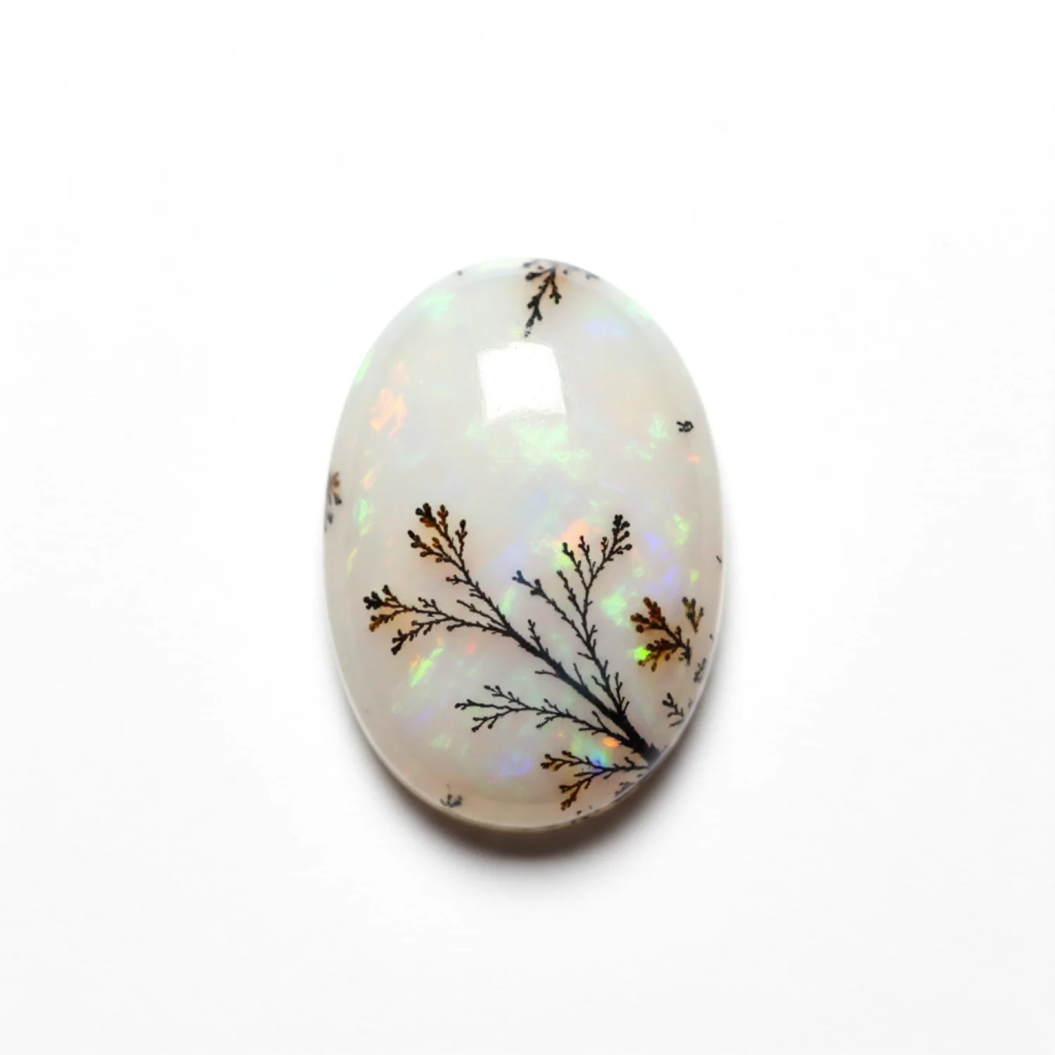 Dendrite Opal 1PC Small 7x9 MM Oval Cabochon White Natural semi Precious Gems