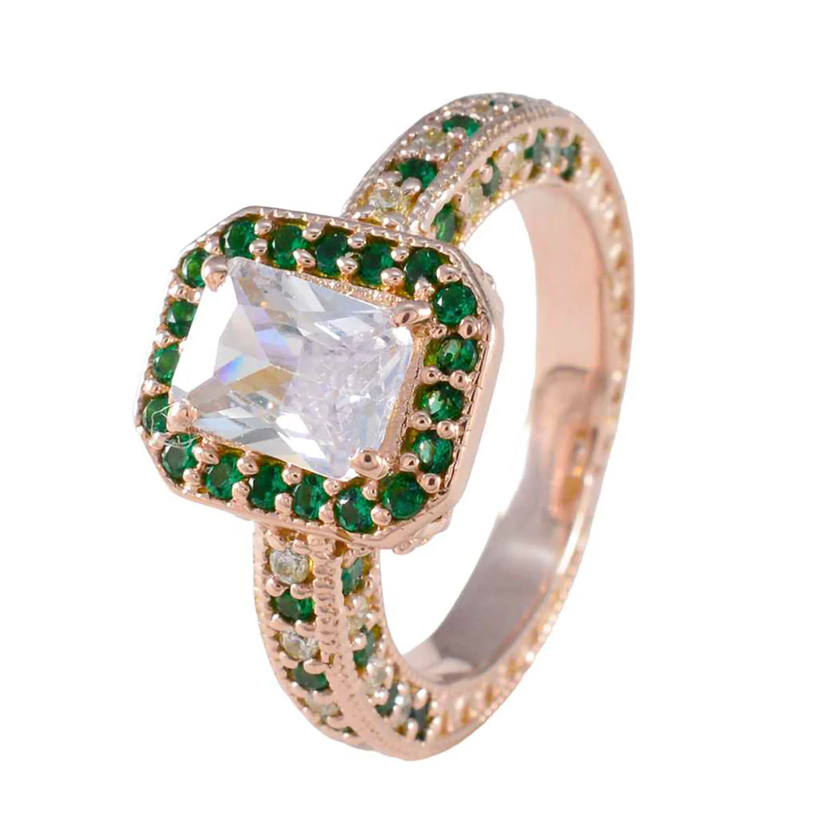 Emerald CZ Halo American 92.5 Silver Green Gemstone Versatile Promise Ring Jewellery - Image 2
