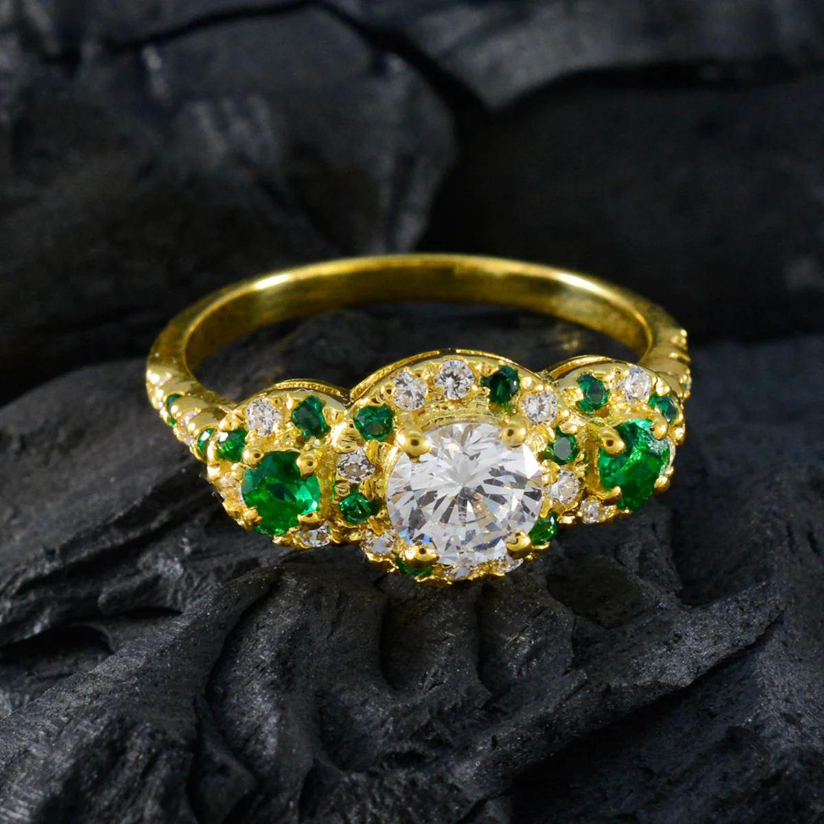 Emerald CZ Halo American Silver Green Gemstones Delicate Glamorous Ring Jewellery - Image 4