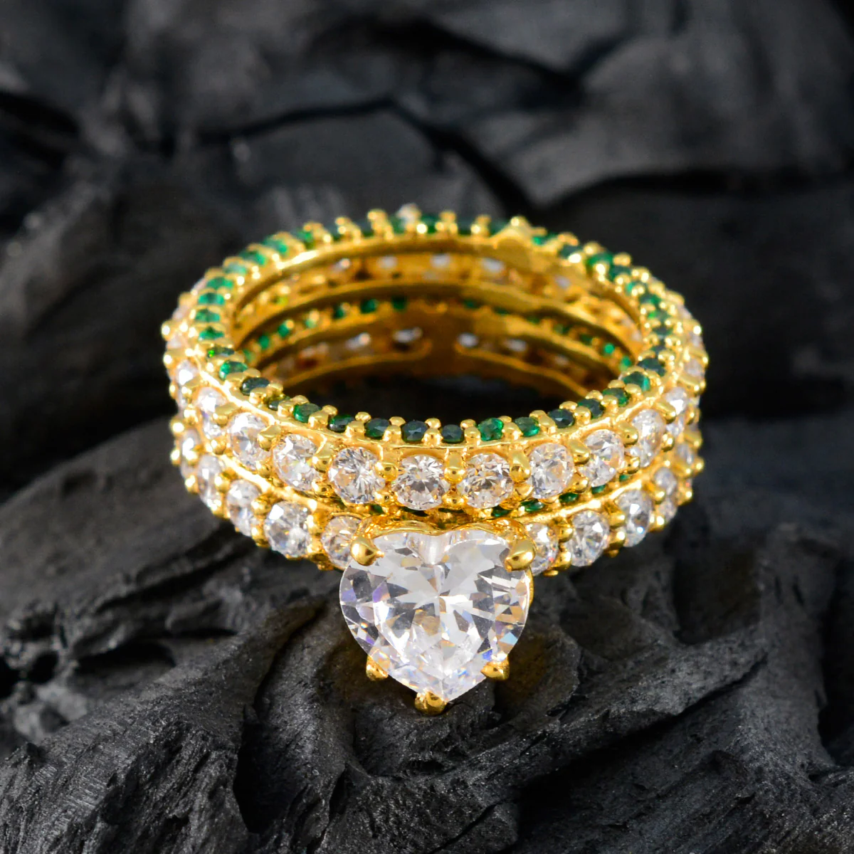 Emerald CZ Halo American Sterling Silver Green Gemstones Eye-catching Love Ring Jewellery - Image 4