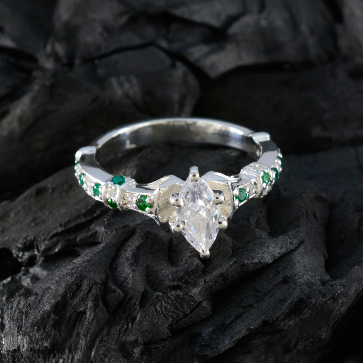 Emerald CZ Halo Egyptian 925 Silver Green Gems Minimal Cultural Ring Jewellery - Image 3