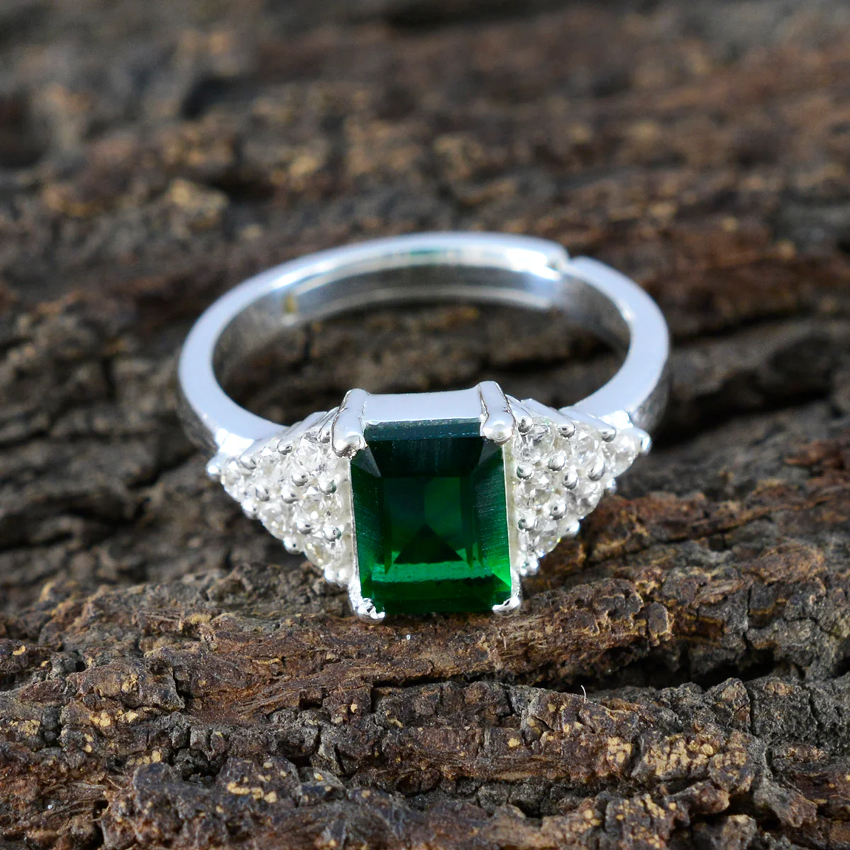 Emerald CZ Halo German 925 Silver Green Gemstones Featherlight Glamorous Ring Jewellery - Image 3