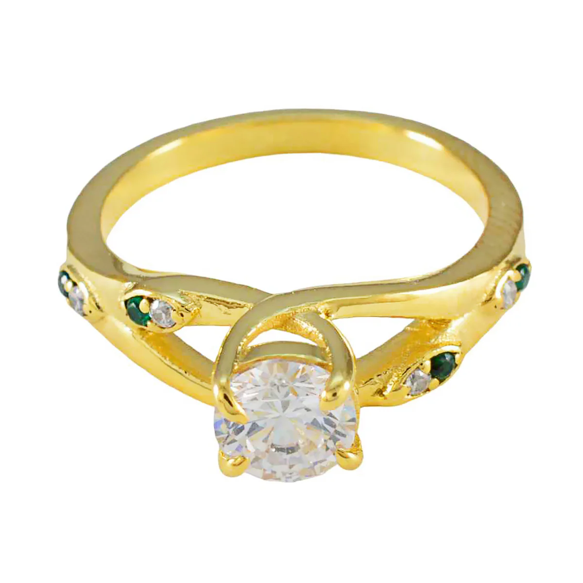 Emerald CZ Halo Indian 92.5 Silver Green Gems Delicate Romantic Ring Jewelry