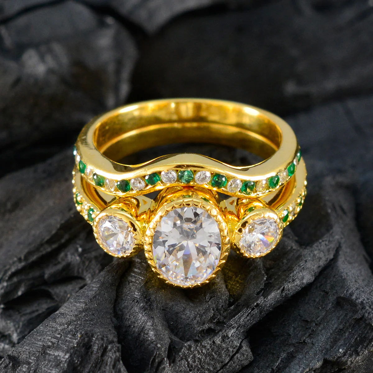 Emerald CZ Halo Indian 92.5 Silver Green Gemstones Slim propsel Ring Jewelry - Image 4