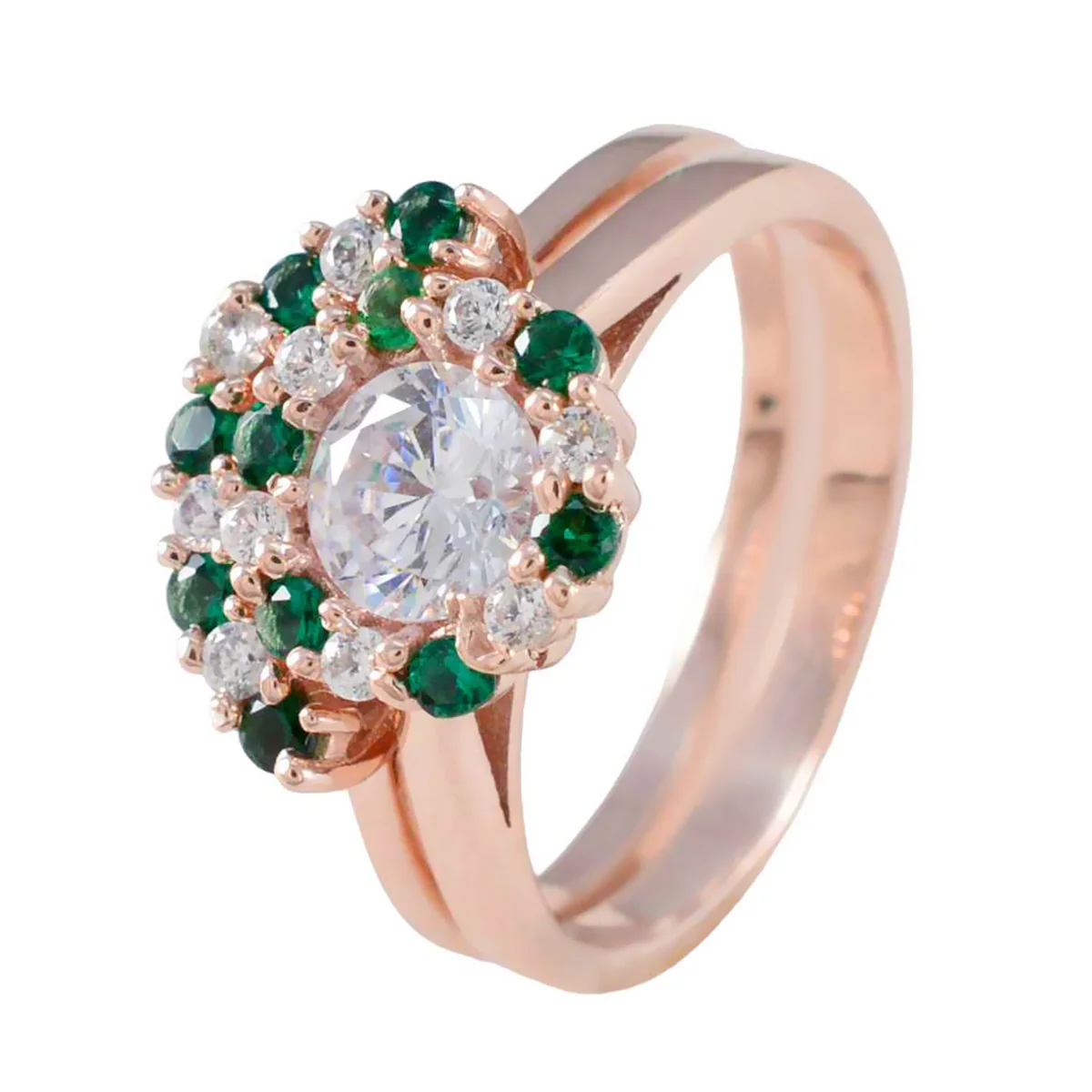 Emerald CZ Halo Indian 925 Sterling Silver Green Gemstones Slim Engagement Ring Jewelry - Image 2