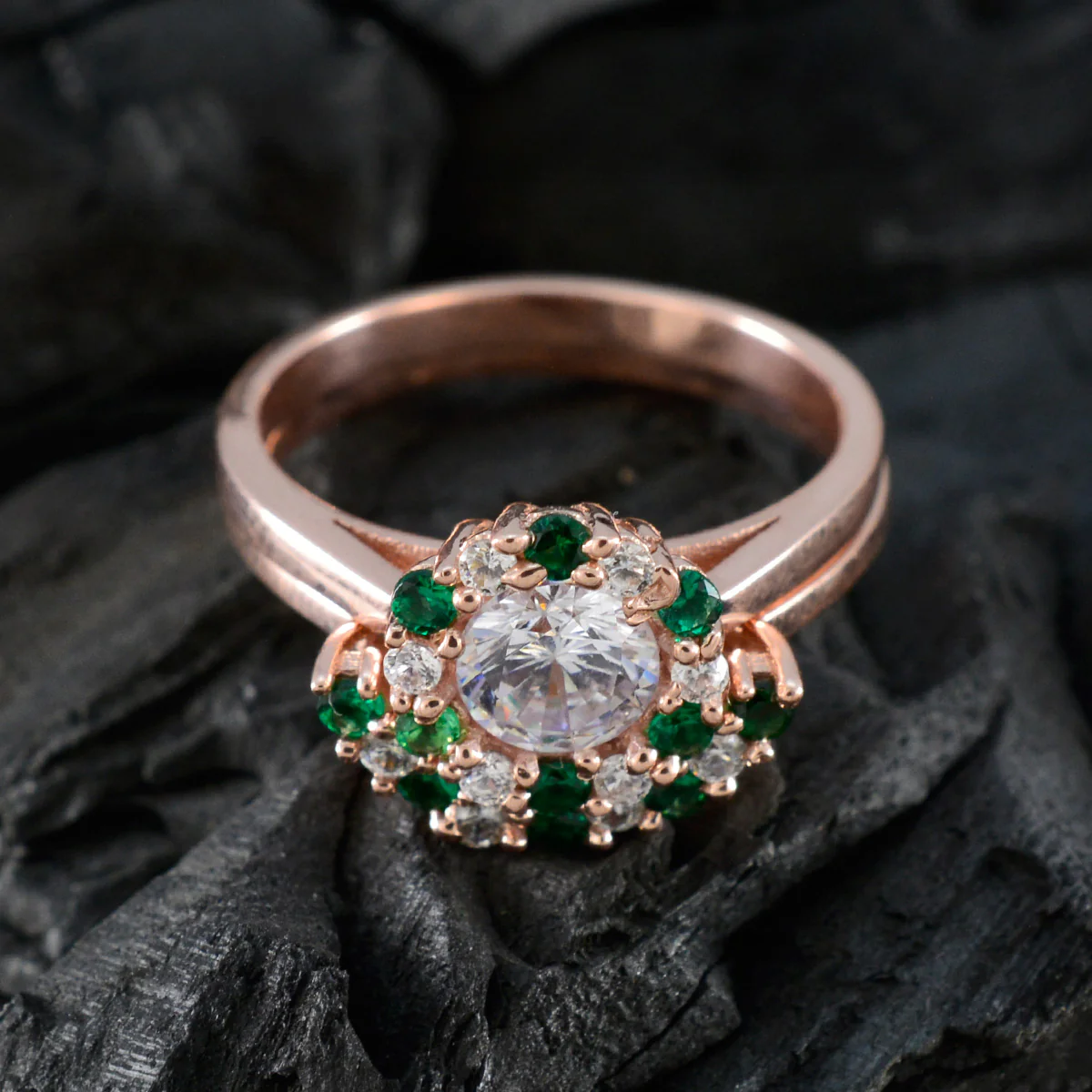 Emerald CZ Halo Indian 925 Sterling Silver Green Gemstones Slim Engagement Ring Jewelry - Image 4