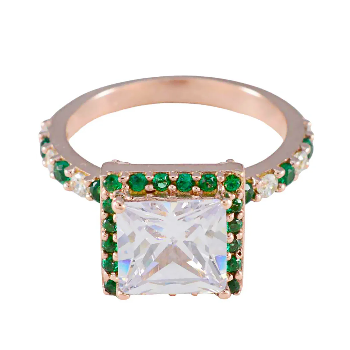 Emerald CZ Halo Korean 925 Sterling Silver Green Gems Whisper-thin Romantic Ring Jewelry