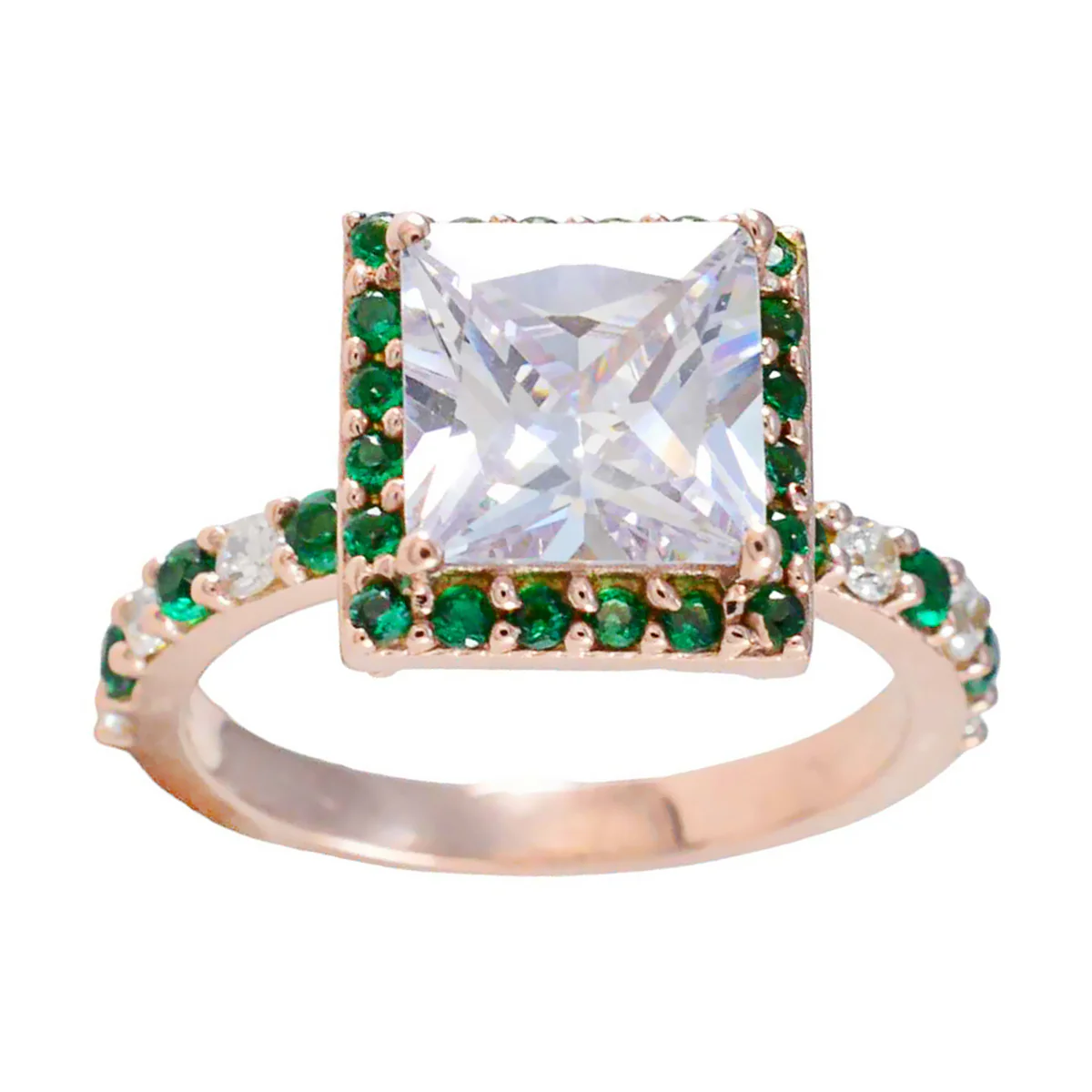 Emerald CZ Halo Korean 925 Sterling Silver Green Gems Whisper-thin Romantic Ring Jewelry - Image 3