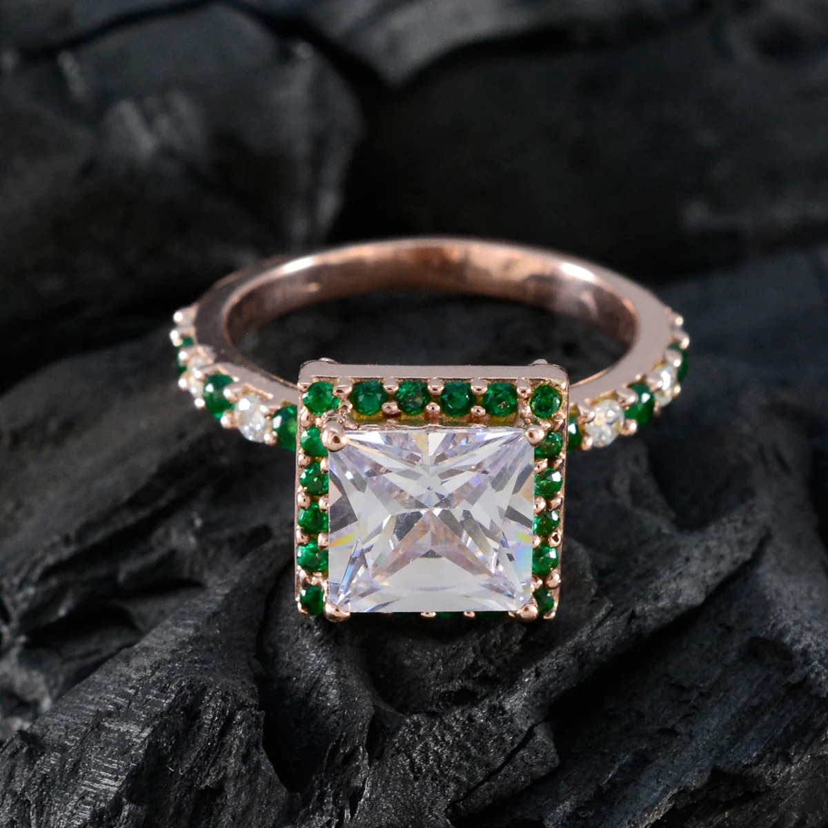Emerald CZ Halo Korean 925 Sterling Silver Green Gems Whisper-thin Romantic Ring Jewelry - Image 4