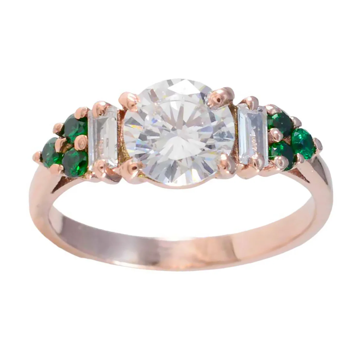 Emerald CZ Halo Korean Sterling Silver Green Gems Delicate Luxurious Ring Jewelry - Image 3