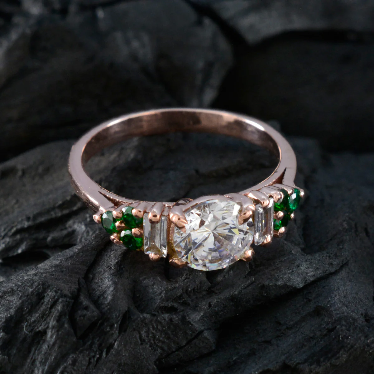 Emerald CZ Halo Korean Sterling Silver Green Gems Delicate Luxurious Ring Jewelry - Image 4
