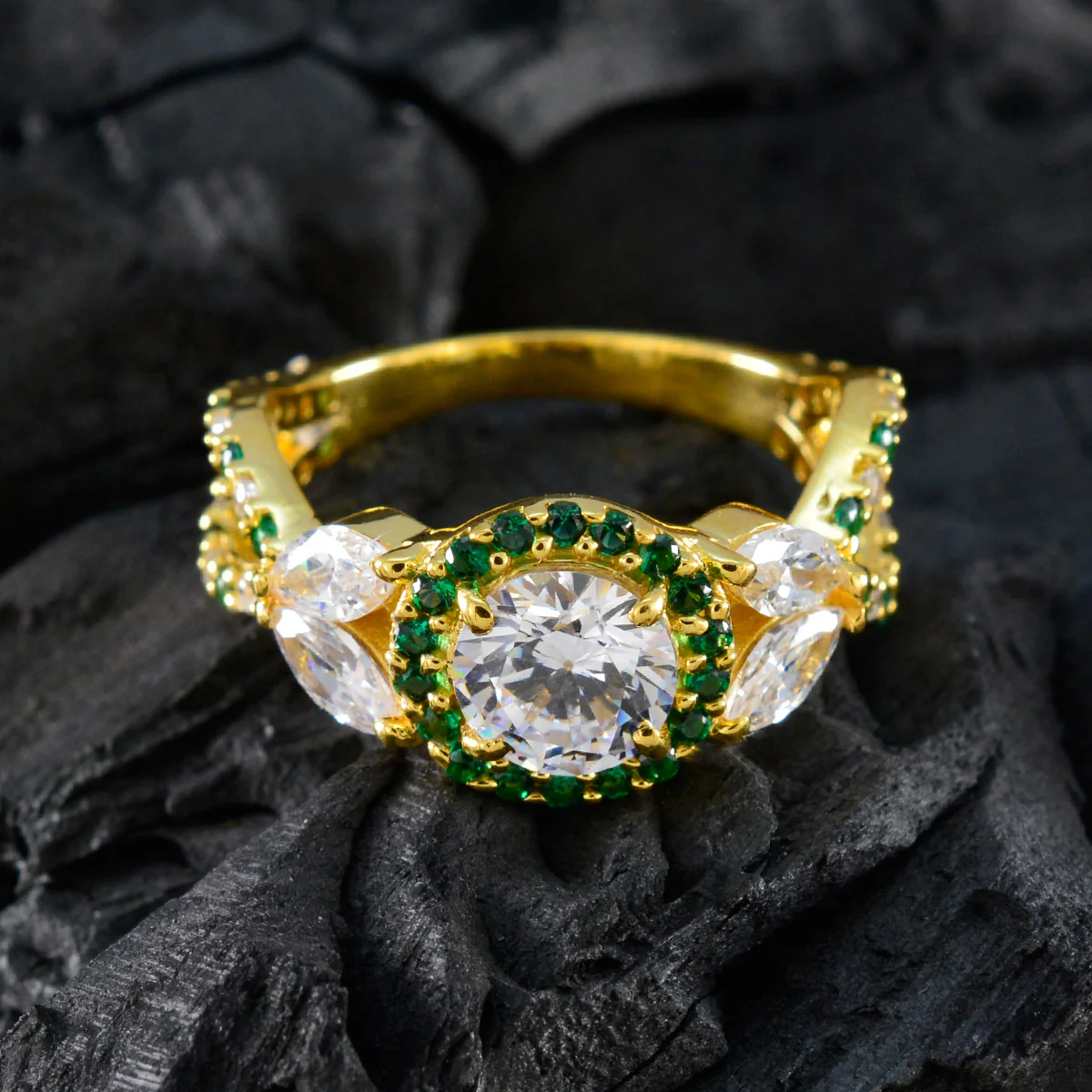 Emerald CZ Halo Korean Sterling Silver Green Gems Slim Love Ring Jewelry - Image 4
