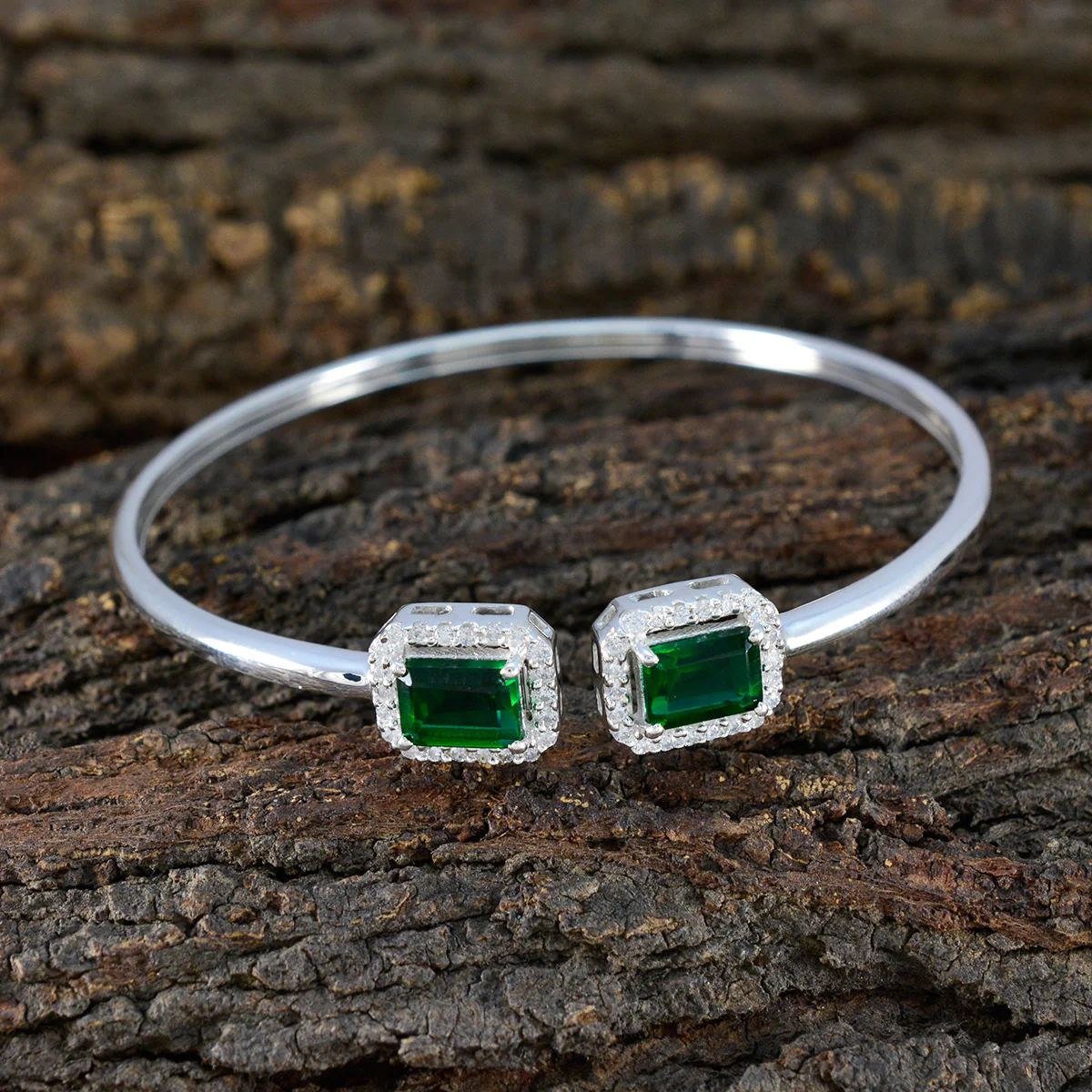 Emerald CZ Ice Cream Day Tiny Green 925 Silver Bangle Bracelet - Image 4