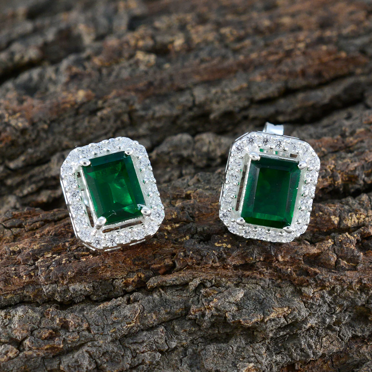 Emerald CZ Italian Mariana multiple Stud Green 925 Sterling Silver Earring - Image 3
