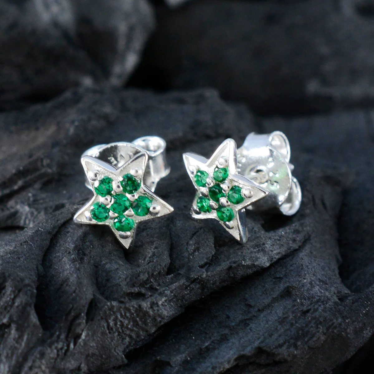 Emerald CZ Mexican Paula multiple Stud Green Sterling Silver Earring - Image 4