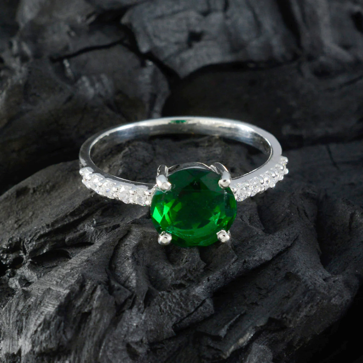 Emerald CZ multiple Egyptian 925 Sterling Silver Green Gems Slim Sophisticated Ring Jewellery - Image 4