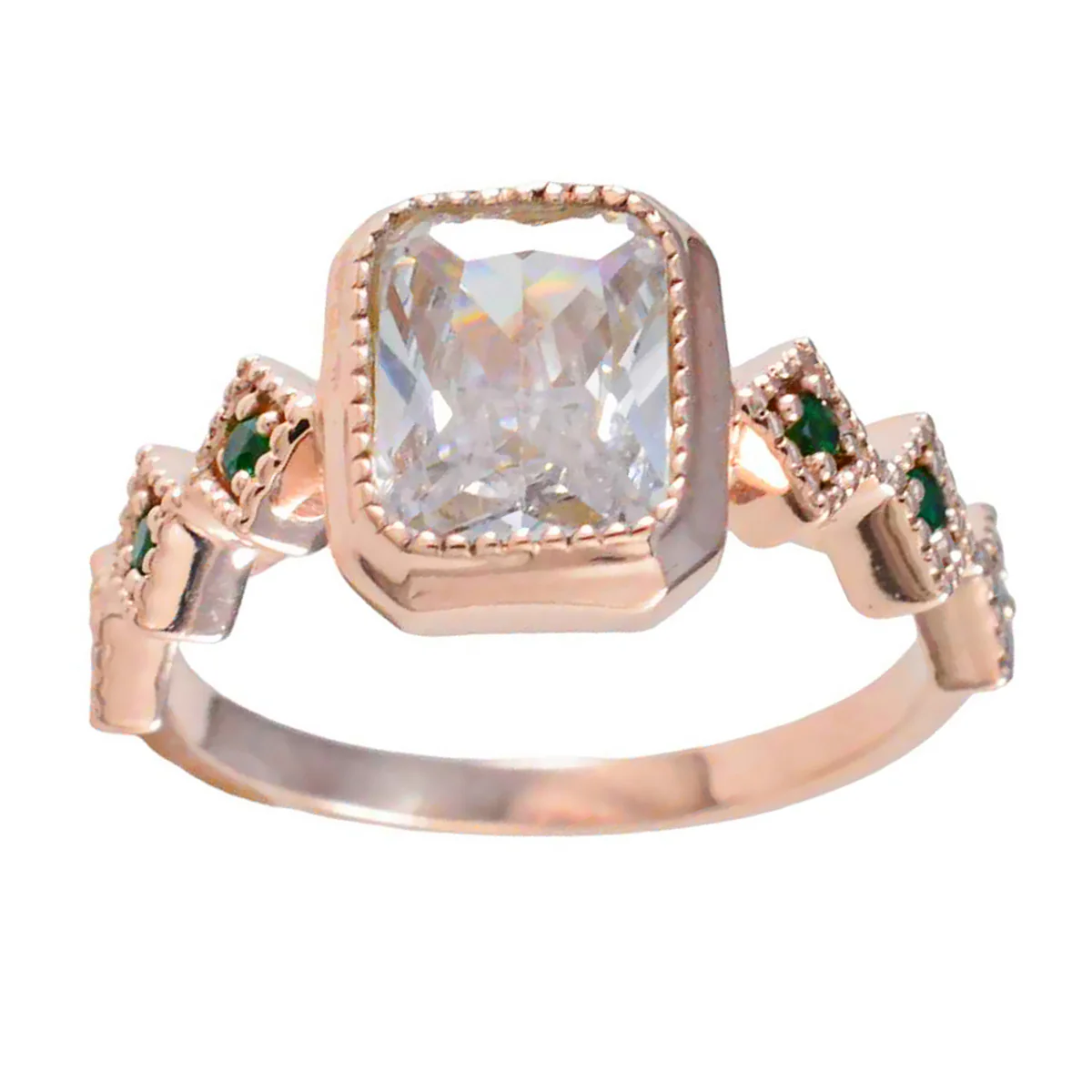 Emerald CZ Penta American Silver Green Gemstone Delicate Graceful Ring Jewellery - Image 3
