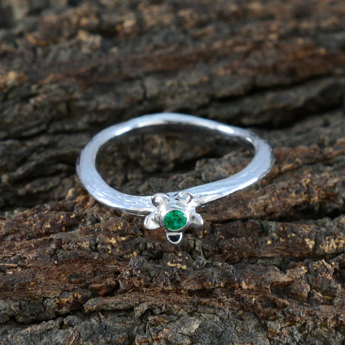 Emerald CZ Solitaire Korean 925 Sterling Silver Green Gems Dainty Graceful Ring Jewelry - Image 3