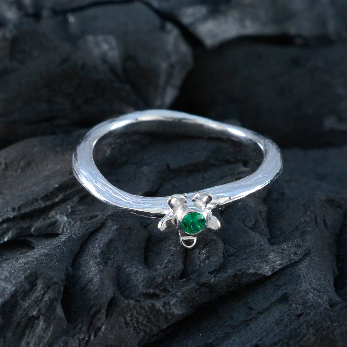 Emerald CZ Solitaire Korean 925 Sterling Silver Green Gems Dainty Graceful Ring Jewelry - Image 4