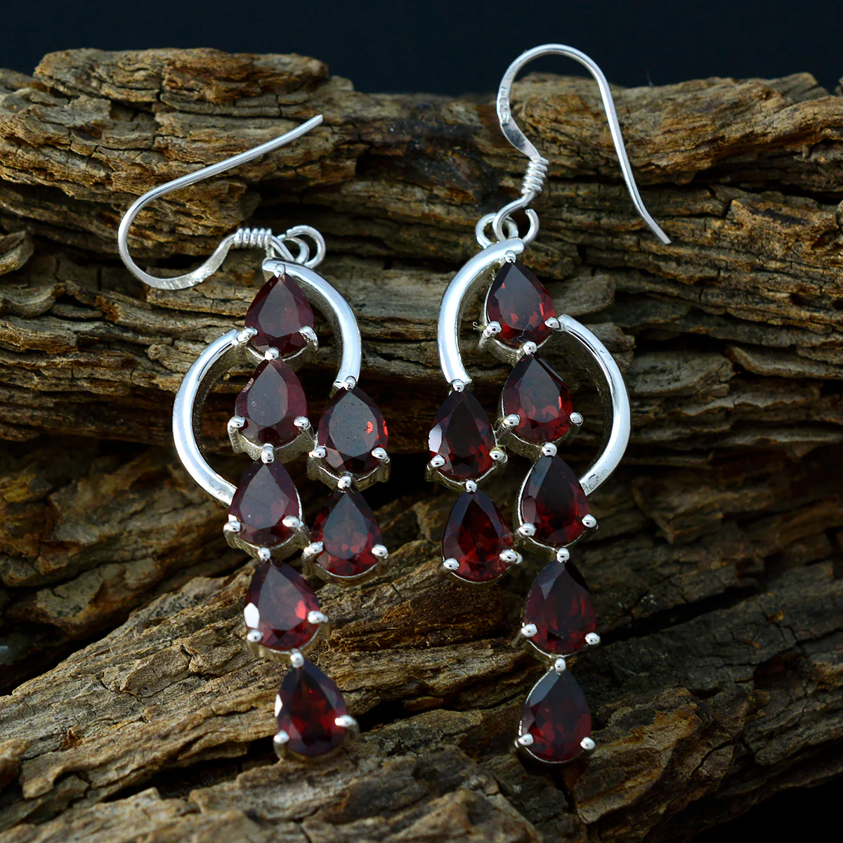 Garnet African Amelia multiple Dangle Red Sterling Silver Earring - Image 3