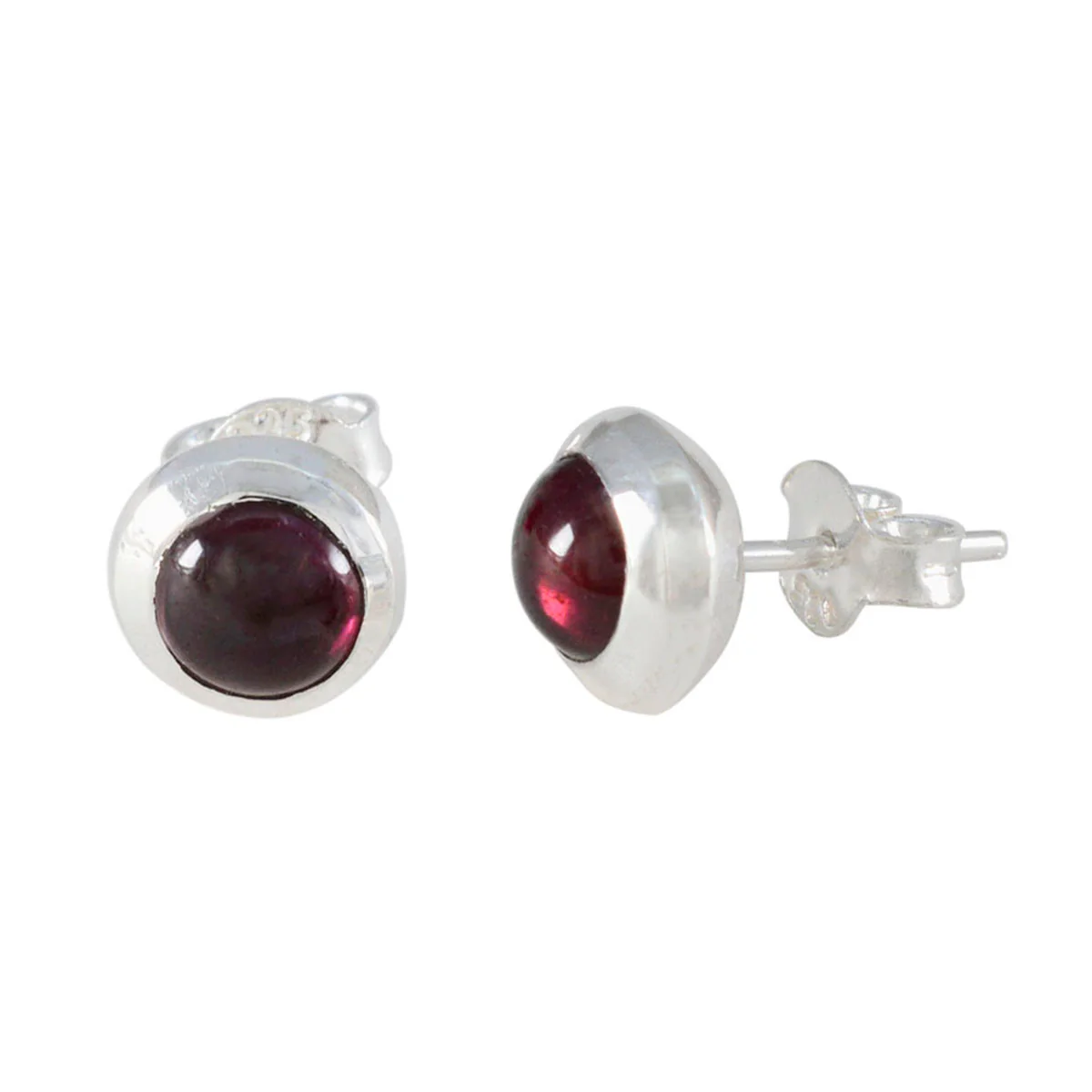 Garnet African Clara Solitaire Stud Red Sterling Silver Earring - Image 2