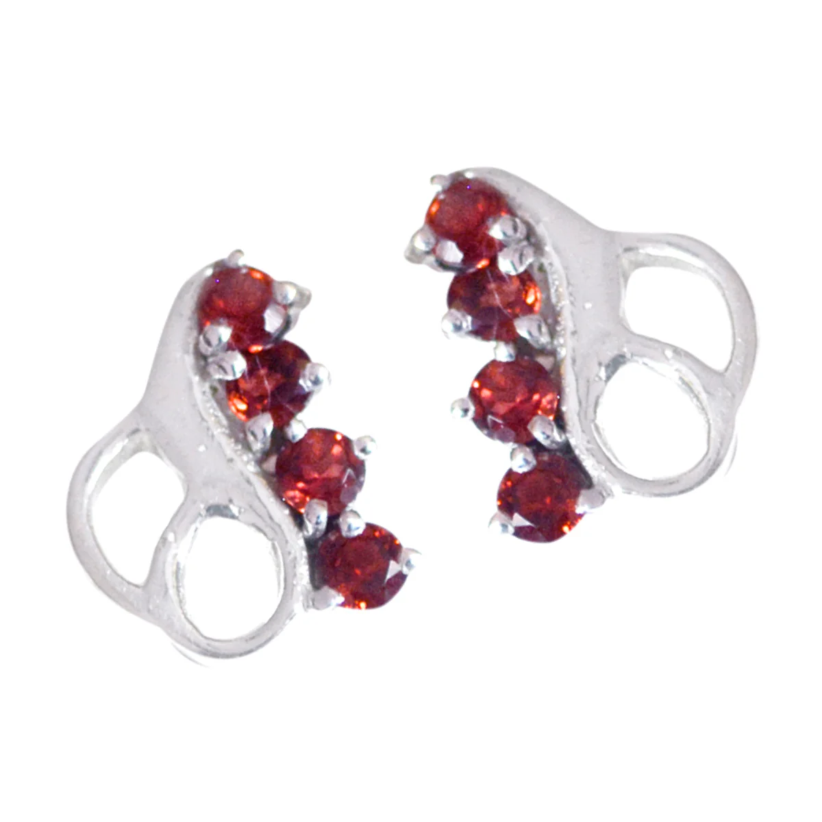 Garnet African Hua multiple Stud Red 925 Sterling Silver Earring - Image 2