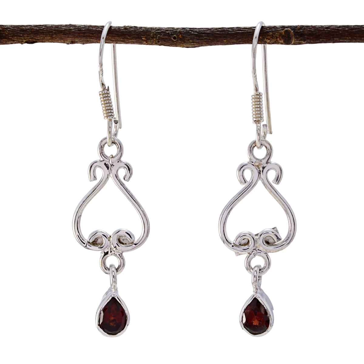 Garnet African Ivy multiple Dangle Red Sterling Silver Earring