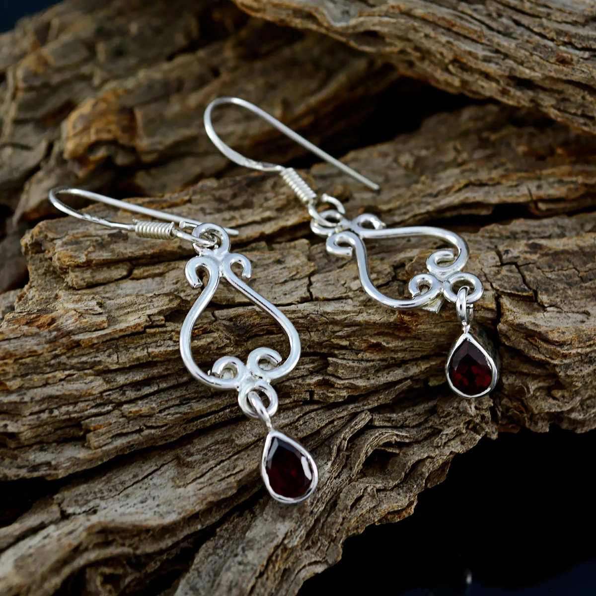 Garnet African Ivy multiple Dangle Red Sterling Silver Earring - Image 4