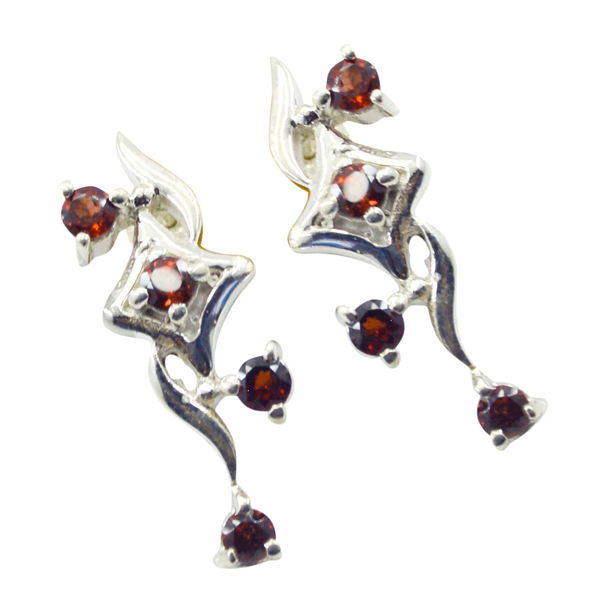 Garnet African Josephine multiple Dangle Red Silver Earring - Image 3